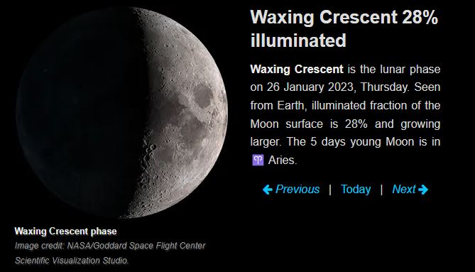 Moon phase 26 January 2023