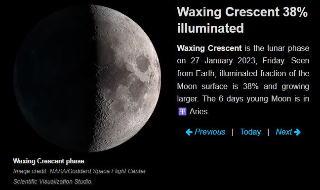 Moon phase 27 January 2023