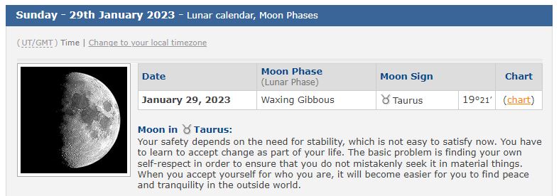 Moon phase 29 January 2023