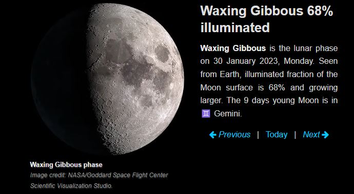 Moon phase 30 January 2023