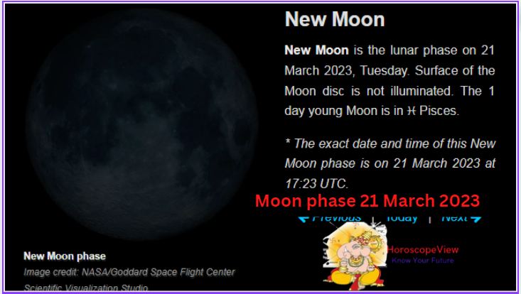 Moon Phase 21 March 2023