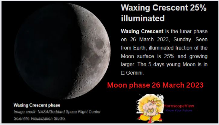 Moon Phase 26 March 2023