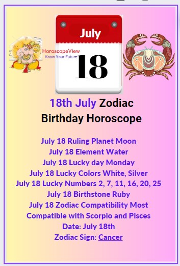 July 18 zodiac sign Cancer