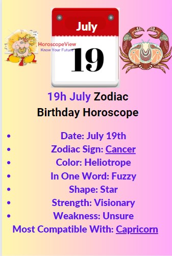 July 19 zodiac sign Cancer