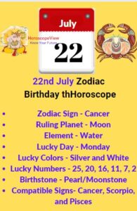 July 22 Zodiac Cancer Traits, Love, Money and Health