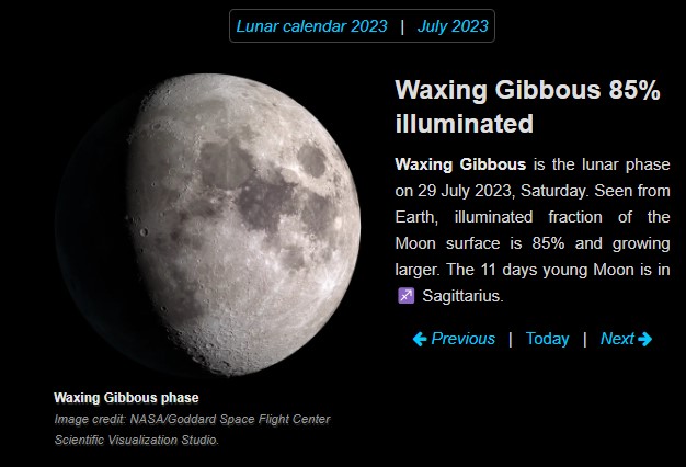 Moon phase July 29 2023