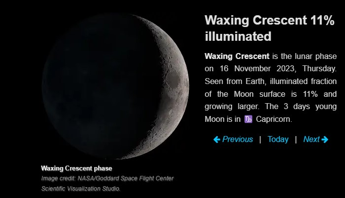 Moon Phase Today November 16 2023