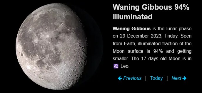 Moon phase December 29 2023
