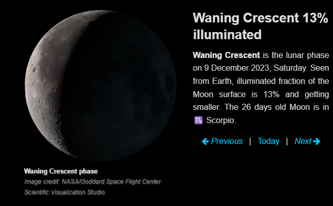 Moon phase December 9 2023
